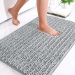 Arotive Luxury Chenille Bathroom Rug Mat, Extra Soft Thick Absorbent Shaggy Bath Rugs, Non-Slip Machine Wash Dry Plush Bath Mats for Bathroom, Shower, and Tub (24″x16″, Light Grey)