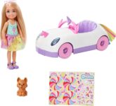 Barbie Chelsea Doll & Unicorn Toy Car, Blonde Small Doll in Removable Skirt, Pet Puppy, Sticker Sheet & Accessories, 8.99, 16.99, 16.99