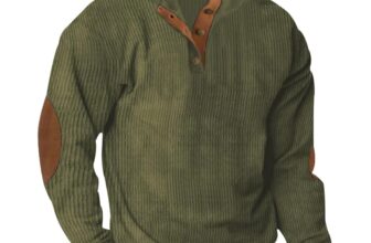 APIVOE Mens Corduroy Sweatshirts Casual Stand Collar Button Up Shirts Vintage Aztec Long Sleeve Mock Neck Sweaters Hoodies