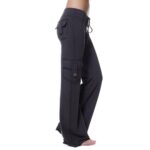 Finelylove Women’s High Waist Wide Leg Cargo Pants with Pockets Casual Relax Fit Button Stretch Leggings Gym Sweatpants