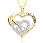 WDM Christmas Jewelry Necklace for Women,I LOVE YOU 18K Gold Plated Silver Birthstone Pendant Hypoallergenic Heart Design Anniversary Birthday Statement Love Present for Mom/Wife/Girlfriend