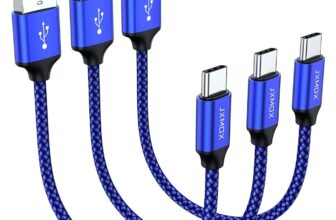 JXMOX Short USB C Cable (0.5ft 3-Pack), USB-A to Type-C 3A Fast Charging Cord Compatible with Samsung Galaxy S22 S21 S20 Ultra S10 S9, Note 10 9, A80 A70 A50 A40 A20, Power Bank, USB C Charger (Blue)