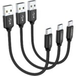 JXMOX Short USB C Cable (0.5ft 3-Pack), USB-A to Type-C 3A Fast Charging Cord Compatible with Samsung Galaxy S22 S21 S20 Ultra S10 S9, Note 10 9, A80 A70 A50 A40, Power Bank, USB C Charger (Black)