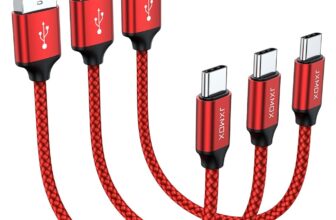 JXMOX Short USB C Cable (0.5ft 3-Pack), USB-A to Type-C 3A Fast Charging Cord Compatible with Samsung Galaxy S22 S21 S20 Ultra S10 S9, Note 10 9, A80 A70 A50 A40 A20, Power Bank, USB C Charger (Red)