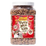 Purina Friskies Natural Cat Treats Party Mix Natural Yums With Real Salmon and Added Vitamins, Minerals and Nutrients – 20 oz. Canister