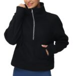 THE GYM PEOPLE Womens’ Half Zip Pullover Fleece Stand Collar Crop Sweatshirt with Pockets Thumb Hole