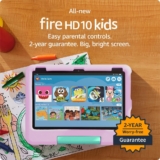 All-new Amazon Fire 10 HD Kids tablet- 2023, ages 3-7 | Bright 10.1″ HD screen with ad-free content and parental controls included, 13-hr battery, 32 GB, Pink, Deal Price: 129.99 n Original Price: 189.99