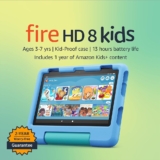 Amazon Fire HD 8 Kids tablet, ages 3-7. Top-selling 8″ kids tablet on Amazon – 2022 | ad-free content with parental controls included, 13-hr battery, 32 GB, Blue, Deal Price: 84.99, Original Price: 149.99