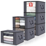 Fab totes 6 Pack Clothes Storage, Foldable Blanket Storage Bags, Storage Containers for Organizing Bedroom, Closet, Clothing, Comforter, Organization and Storage with Lids and Handle, Grey, 29.99, 0, %PRODUCT.DISCOUNT%