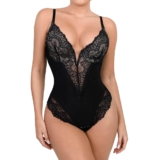 Popilush Lace Shapewear Bodysuit Women V Neck Tummy Control Backless Tank Tops Body Suit Thongs