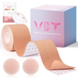 VBT Boob Tape – Breast Lift Tape, Body Tape for Breast Lift w 2 Pcs Silicone Breast Reusable Adhesive Bra, Bob Tape for Large Breasts A-G Cup, Nude