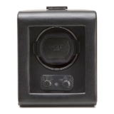 WOLF Heritage Single Winder with Glass Cover, Black – Secure Fit with Patented Lock-In Dynamic Cuff – For Bigger, Heavier Watches – Vegan Leather – Includes Universal Adapter