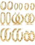 Yesteel 9 Pairs Gold Hoop Earrings for Women, 925 Sterling Silver Post 14K Real Gold Plated Chunky Hoop Earrings Set for Women Hypoallergenic Thick Lightweight Hoop Earrings for Women Gold Jewelry Gifts