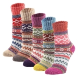 YZKKE 5Pack Womens Vintage Winter Soft Warm Thick Cold Knit Wool Crew Socks, Multicolor, free size